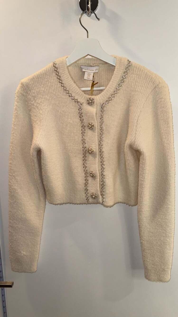 House of Harlow 1960 Embellished Cropped Cardigan Sweater Cream Size XS - Picture 2 of 5